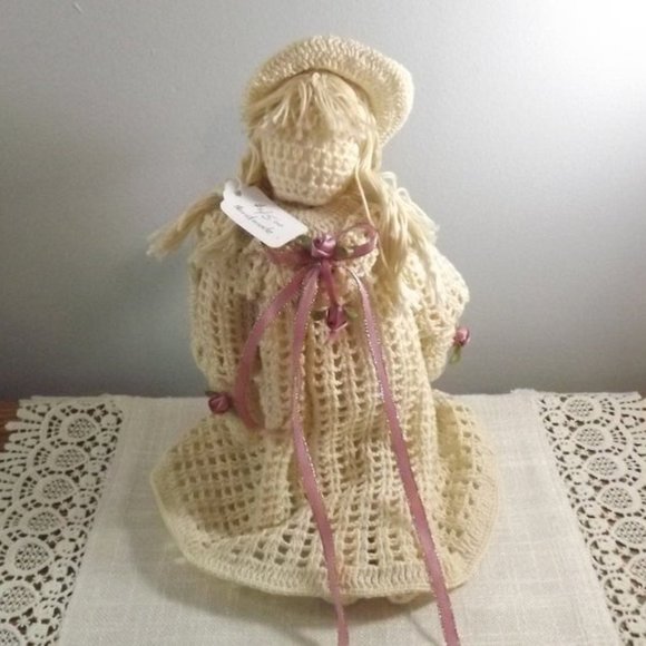 Crocheted Doll with Ribbon and Silk Flowers - Picture 3 of 10
